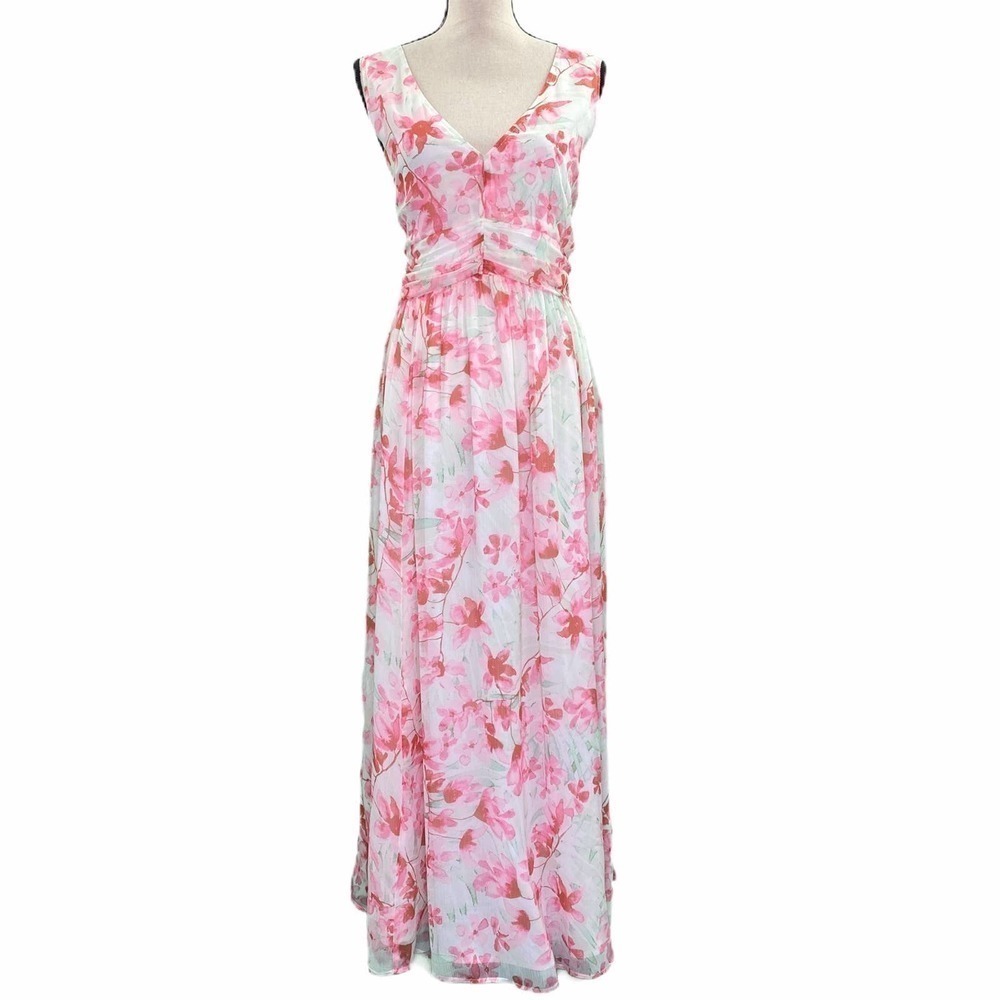 LEITH Floral Ruched Waist Chiffon Maxi Dress XL